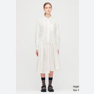NWT Uniqlo JW Anderson Pleated Long Sleeve Shirt Dress Asymmetrical 100% Cotton
